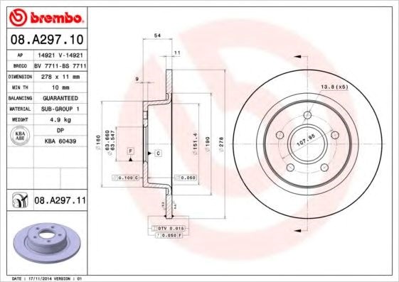 Тормозной диск 08A29711 BREMBO