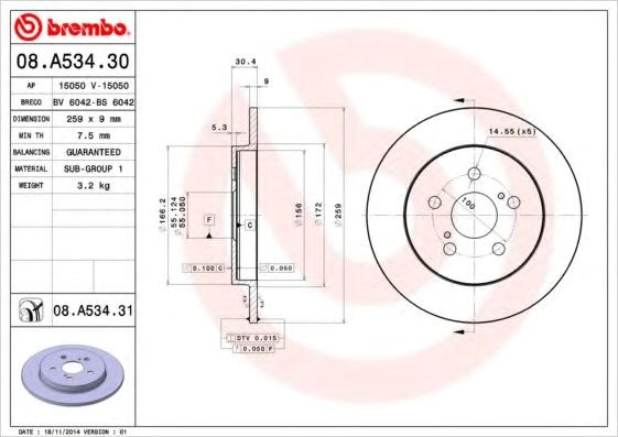 Задний тормозной диск 08A53431 BREMBO