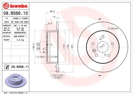 Тормозные диски 08B56611 BREMBO