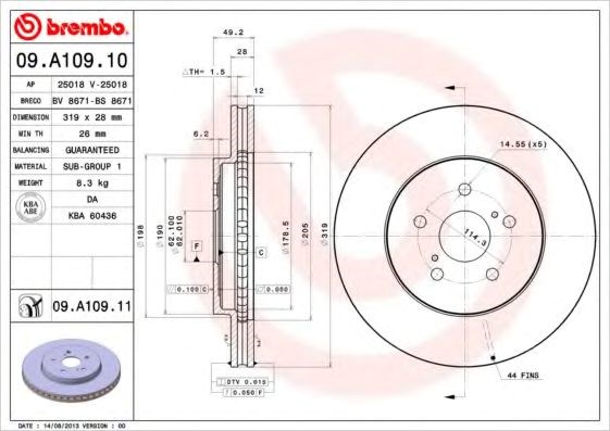 Диск тормозной передний 09A10911 BREMBO