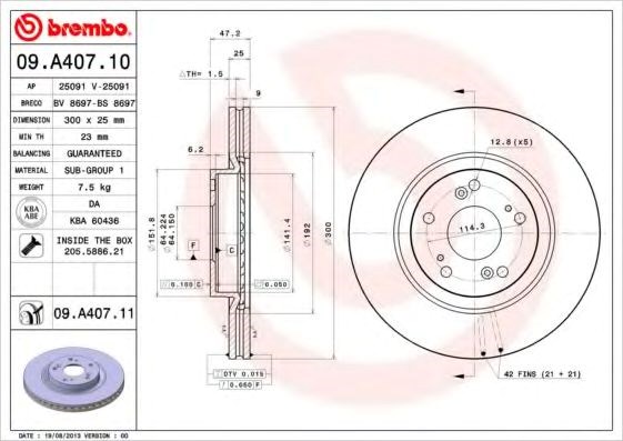 Диск тормозной передний 09A40710 BREMBO