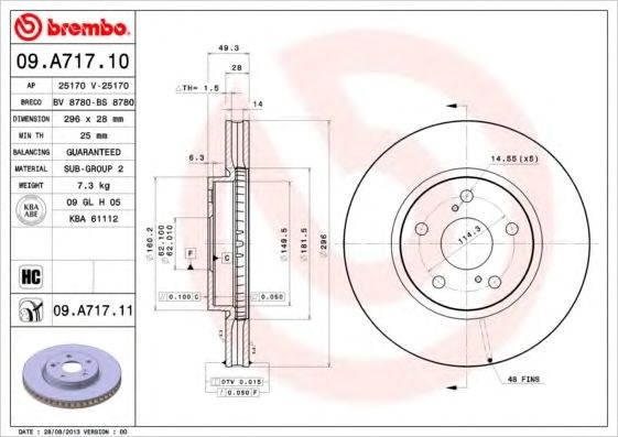 Передний тормозной диск 09A71711 BREMBO