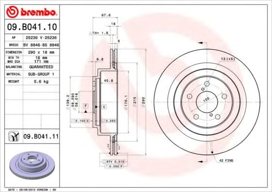 Задний тормозной диск 09B04110 BREMBO