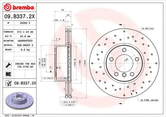 Ротор тормозной 09B3372X BREMBO