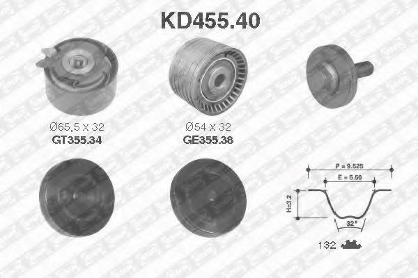 Ремонтний комплект для заміни паса  газорозподільчого механізму KD455.40