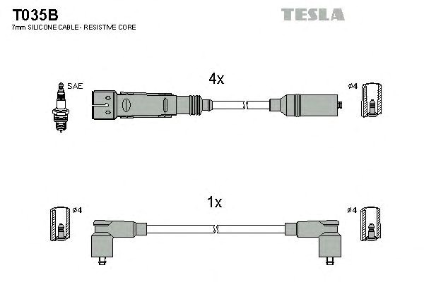 Провода высоковольтные, комплект vw polo classic 1.6 (95-01),vw polo variant 1.6 (97-01) (t035b) tesla blatna T035B