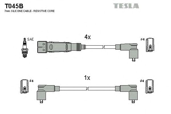 Провода высоковольтные, комплект seat inca 1.6 (97-00),vw caddy ii 1.6 (95-00) (t045b) tesla blatna T045B