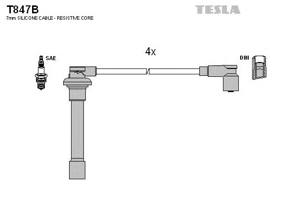 Провода высоковольтные, комплект honda accord vi 2.3 (01-03),honda accord vi hatchback 2.0 (99-02) (t847b) tesla blatna T847B