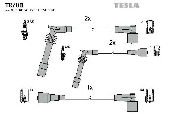 Провода высоковольтные, комплект opel vectra b 1.6 (95-03),opel vectra b 1.6 (95-02) (t870b) tesla blatna T870B