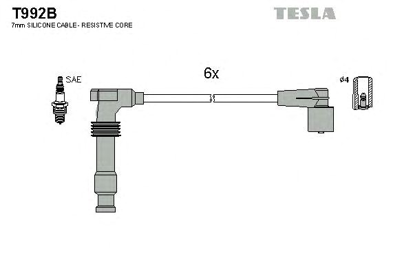 Провода высоковольтные, комплект opel omega b 3.0 (94-01),opel omega b 2.5 (94-00) (t992b) tesla blatna T992B