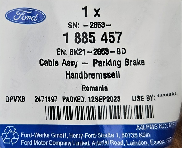 Трос ручного тормоза передний 1885457 FORD