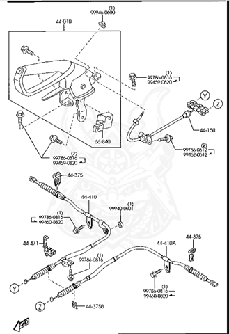 Трос стояночного тормоза задний правый F15144410F MAZDA