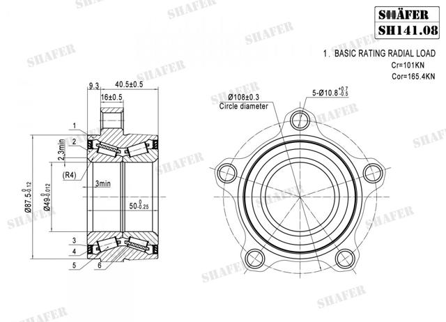Ступичный подшипник передний SH14108 SHAFER