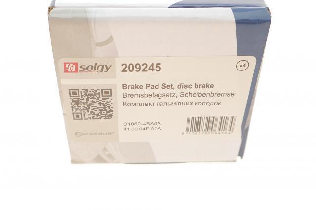 Передние тормозные колодки 209245 Solgy