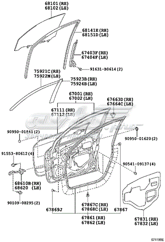 Вікно (передніх дверей) двері 6810242160 TOYOTA