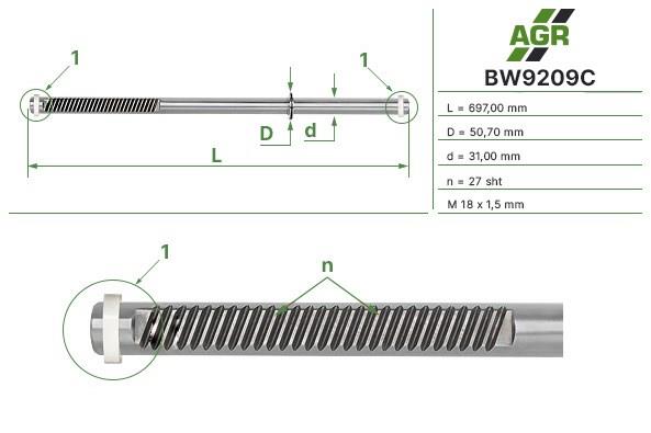 Вал (шток) рулевой рейки BW9209C AGR