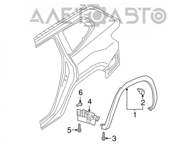 Молдинг задньої арки крила, лівий 3CN853817B9B9 VAG
