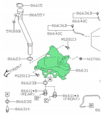 Бачок омивача лобового скла 86631FL040 SUBARU