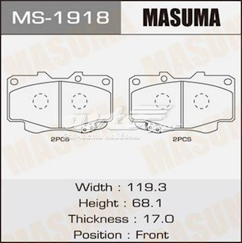 Колодки тормозные передние дисковые MASUMA MS1918