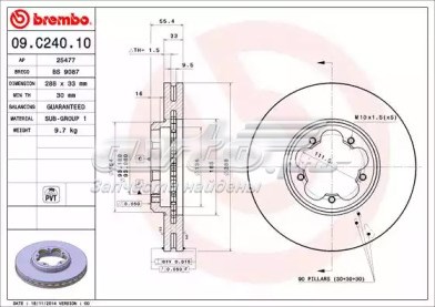 Диск гальмівний передній 09C24010 BREMBO