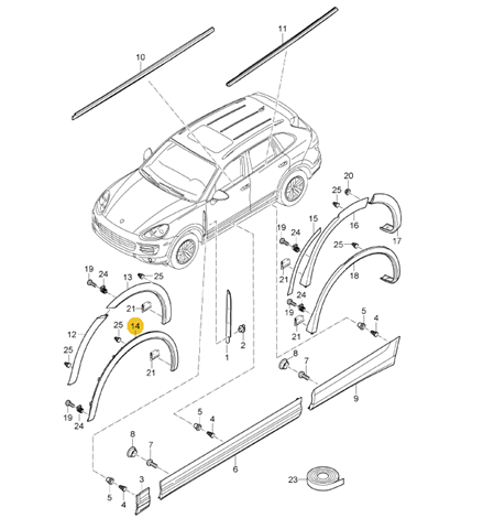 Expansor (placa sobreposta) de arco do pára-lama dianteiro esquerdo para Porsche Cayenne (92A)