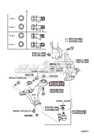 Важіль передньої підвіски нижній, лівий 4806933060 TOYOTA