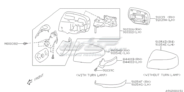 Дзеркальний елемент правого дзеркала заднього виду 91039AJ131 SUBARU