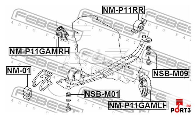 Подушка (опора) двигателя левая Febest NMP11GAMLH