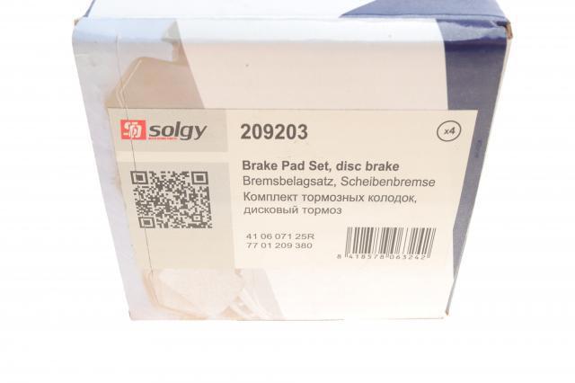 Передние тормозные колодки 209203 Solgy