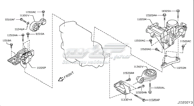 Compre 11360JD70A Nissan/Infiniti Coxim (suporte) traseiro de motor
