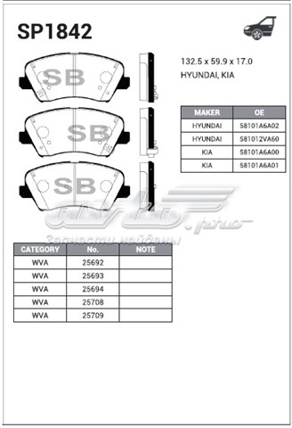 Купить SP1842 Sangsin Колодки тормозные