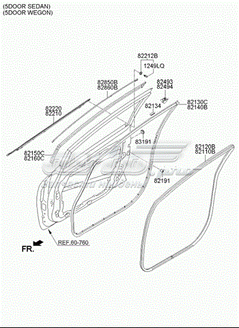 Уплотнитель двери передней левой (на кузове) HYUNDAI 82110A2000