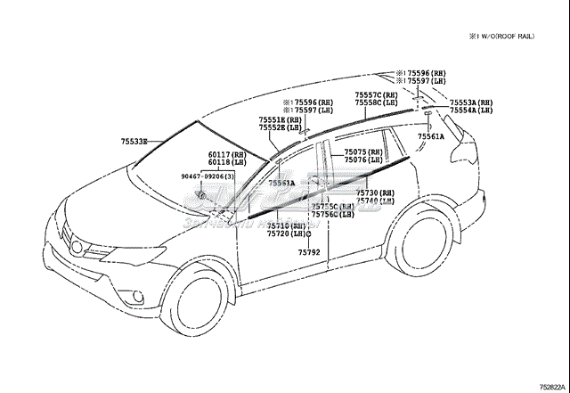 Прокладка лобового скла 7553342060 TOYOTA