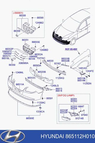 Передний бампер 865112H010 Hyundai/Kia