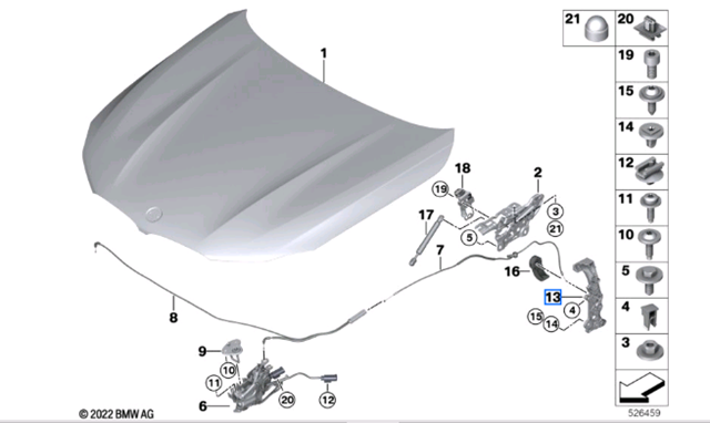 Soporte de la manija de liberación del capó 51237343390 BMW