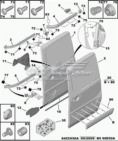 Carril superior esquerdo de guia da porta deslizante para Citroen Berlingo (B9)