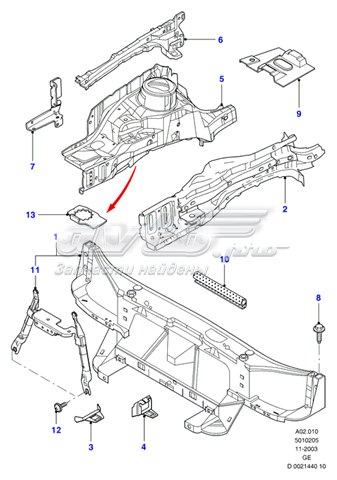 1117462 Ford longarina de chassi dianteira esquerda