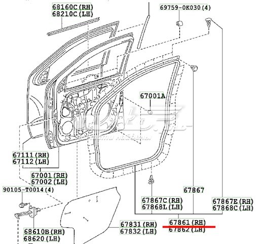 Junta de puerta delantera izquierda (en carrocería) 678620K013 TOYOTA