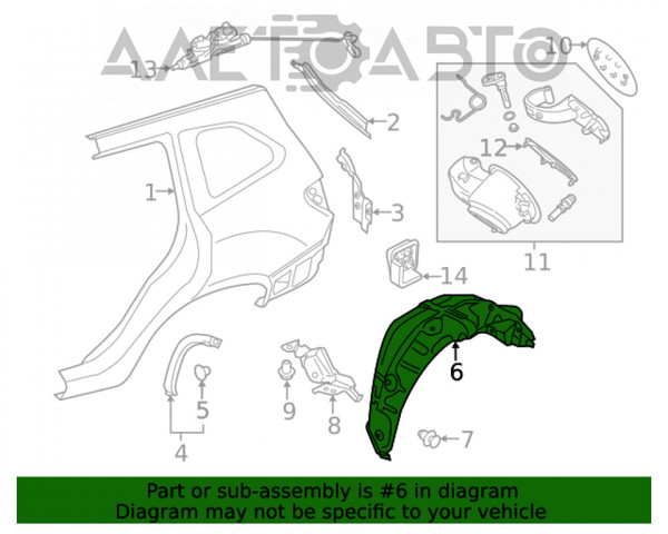 Подкрылок задний правый 59122SJ000 Subaru