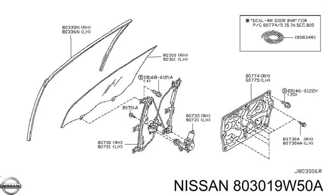 803019W50A Nissan vidro da porta dianteira esquerda
