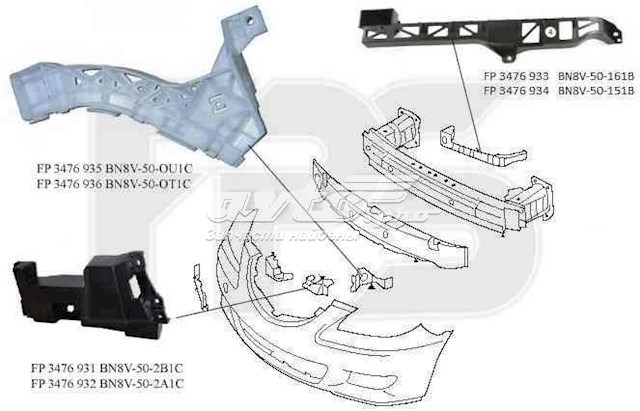 Кронштейн бампера переднього, зовнішній правий FP3476934 FPS