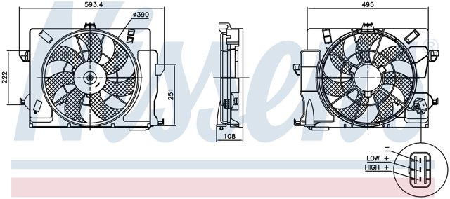 850049 Nissens difusor do radiador de esfriamento, montado com motor e roda de aletas