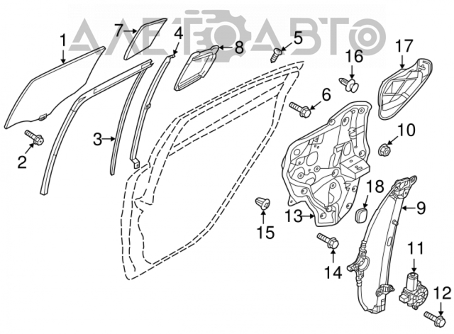 Стекло двери задней левой GHK173510C Mazda