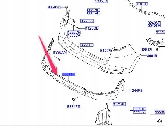 86612F1110 Hyundai/Kia pára-choque traseiro, parte inferior
