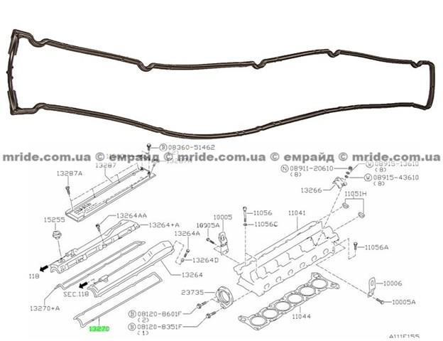Прокладка клапанной крышки двигателя, правая Nissan/Infiniti 132705L301 цена, от 6.70 USD
