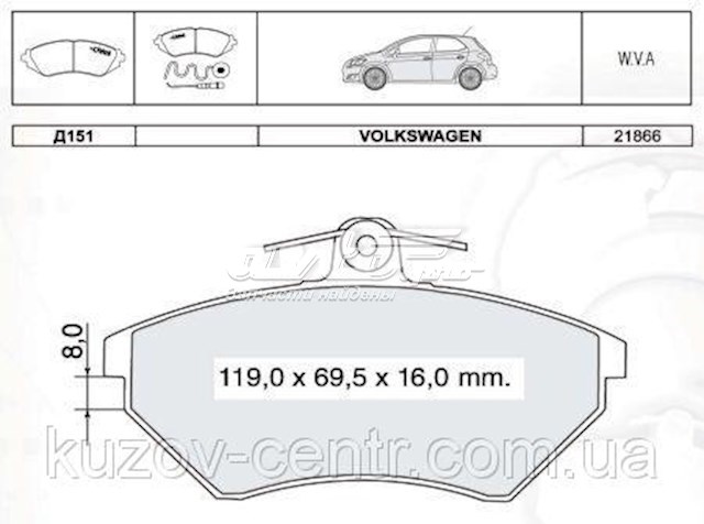 Колодки тормозные передние дисковые DAFMI D151E