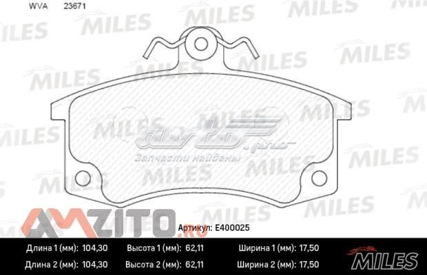 Передние тормозные колодки E400025 Miles