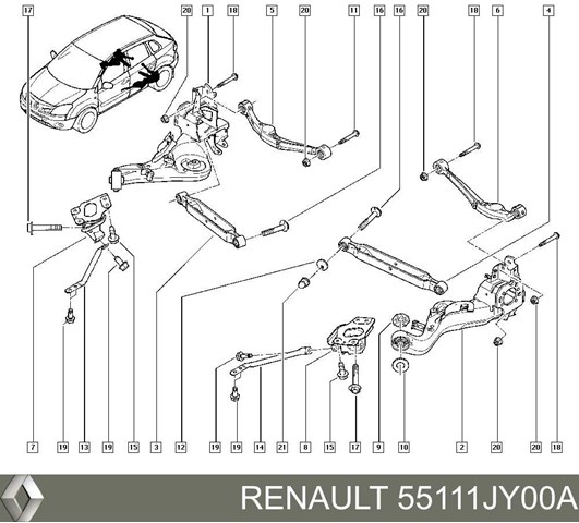 Важіль задньої підвіски поперечний, лівий 55111JY00A RENAULT