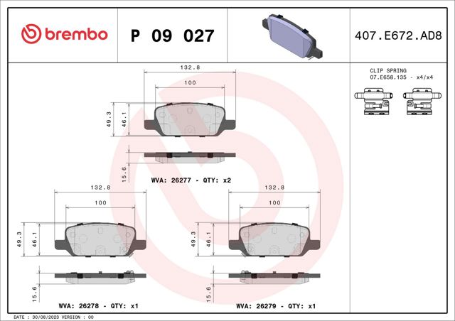 P09027 Brembo sapatas do freio traseiras de disco