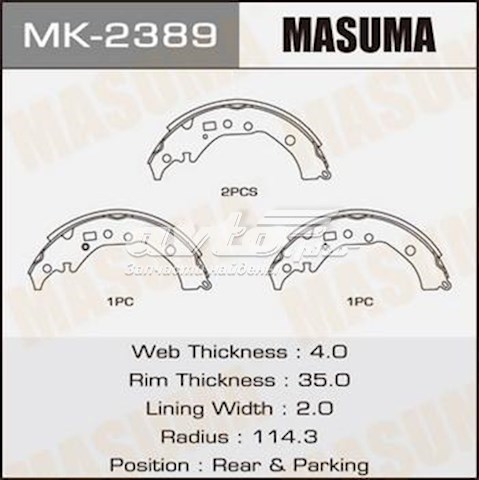 Колодки тормозные задние барабанные MASUMA MK2389